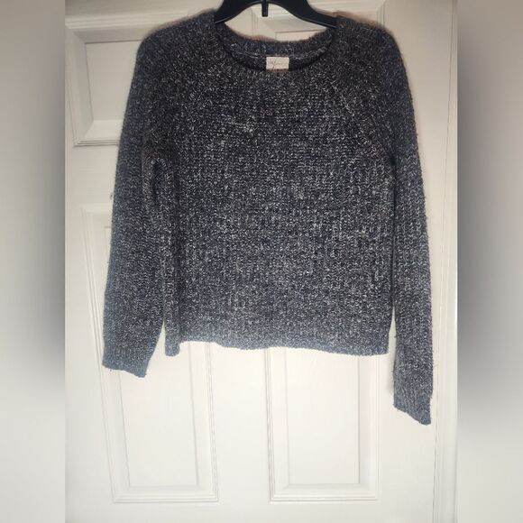 aj M Gray White Reglan Lngslvs Cropped  Wool Blend Crew Neck Women's Sweater - Picture 1 of 4